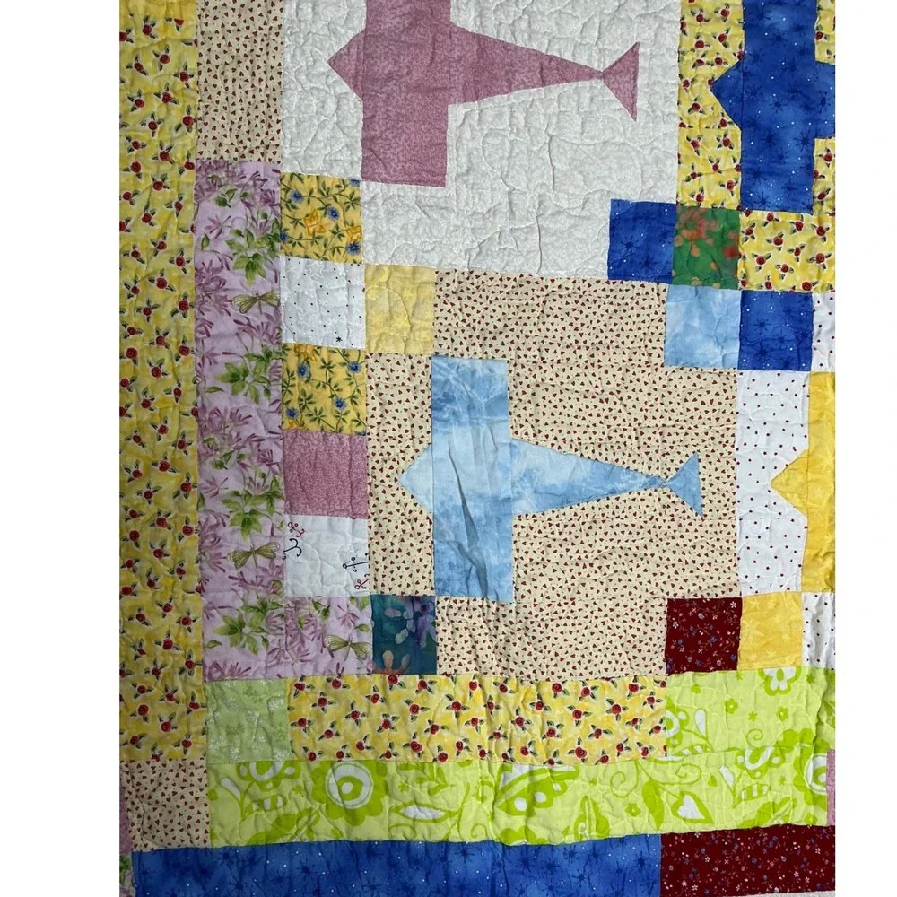 Handmade Airplane Quilt Baby‎ Toddler Throw Blanket Multi Color Patchwork